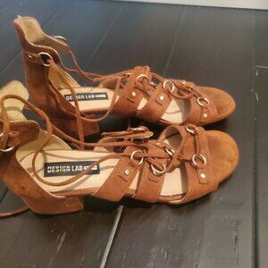 DESIGN LAB Suede gold stud lace up sandals block HP by Lord & Taylor